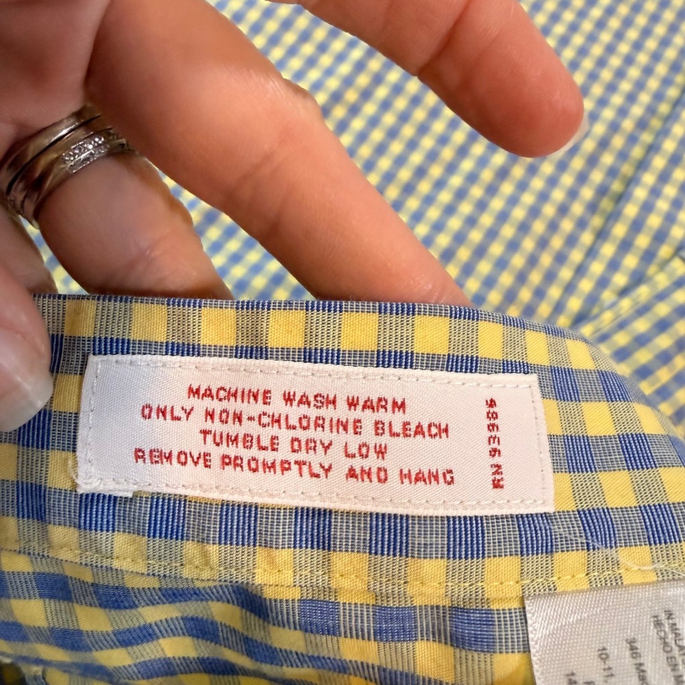 Brooks Brothers Button Down Mens XL Yellow/Blue Gingham Non-Iron Preppy Office - Picture 6 of 10